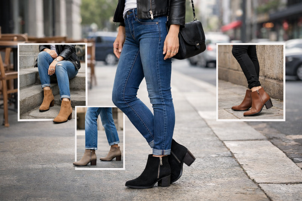 Como usar botas cano curto com calça jeans