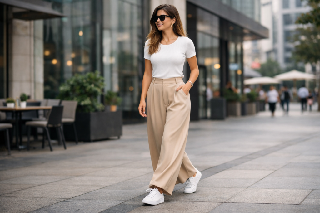 Como usar calça pantalona com tênis
